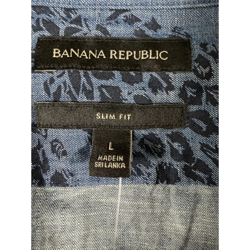 NEW Banana Republic Pineapple Print short sleeve button slim fit shirt Mens L